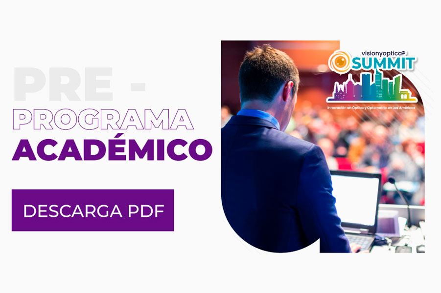 Conozca el Pre-programa que hemos preparado para que usted forme parte de esta gran experiencia de conocimiento. Una extensa y variada agenda académica formará parte del Summit VisiónyÓptica 2024, que dará inicio, el 28 de agosto, con la conferencia inaugural: La integración de la Optometría a los servicios de Salud Visual, que impartirá nuestra invitada: la Dra Sandra Block, presidente del WCO (Consejo Mundial de Optometría).